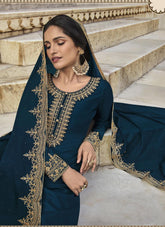 Salwar Suit of Dola Silk in Teal Blue